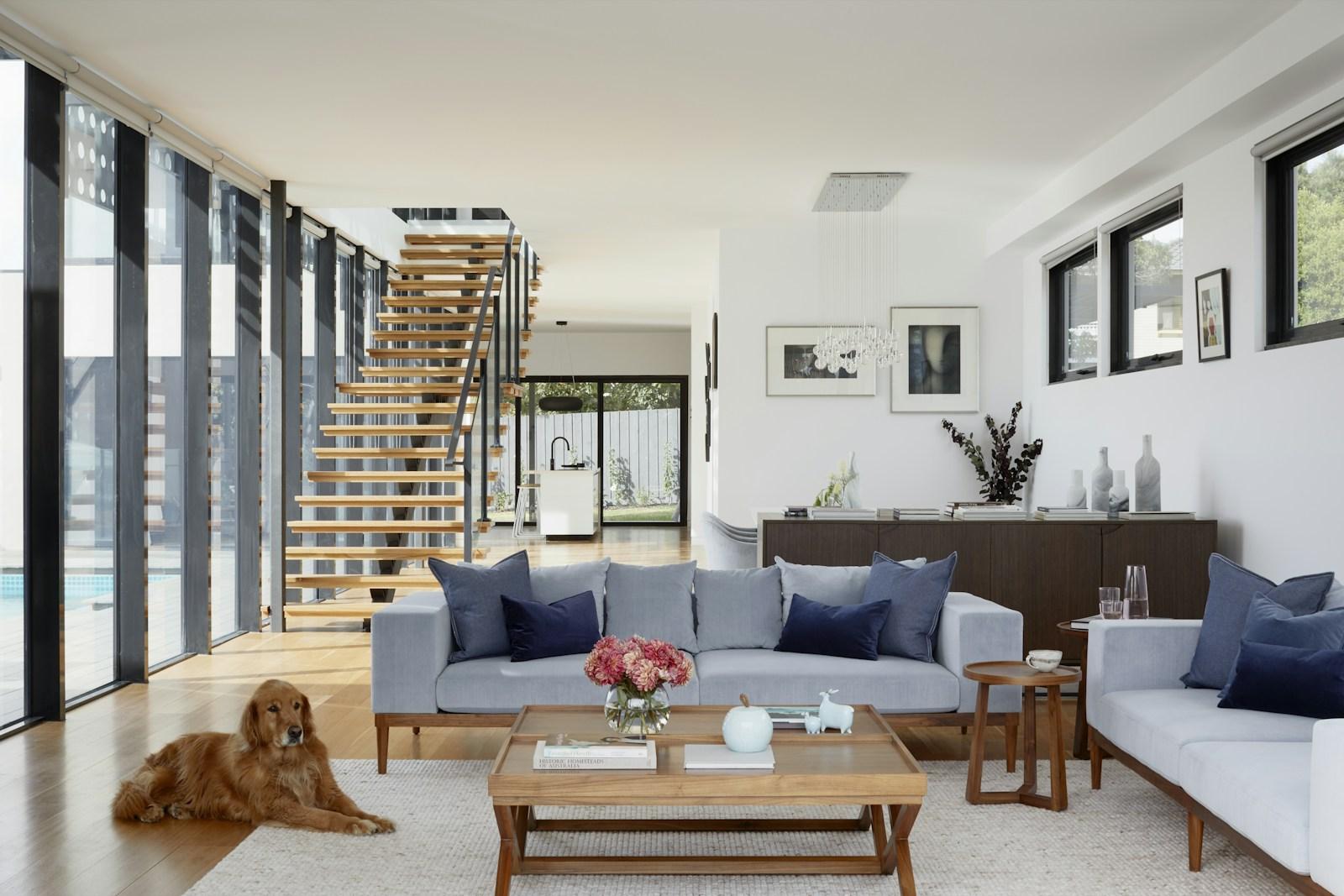 Airy living room with natural materials